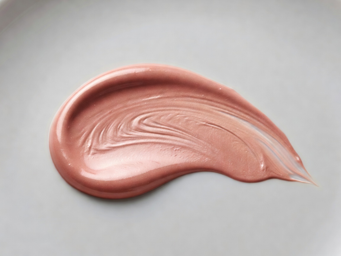 Close-up of a cream blush swatch with a soft, glossy texture spread across a neutral surface